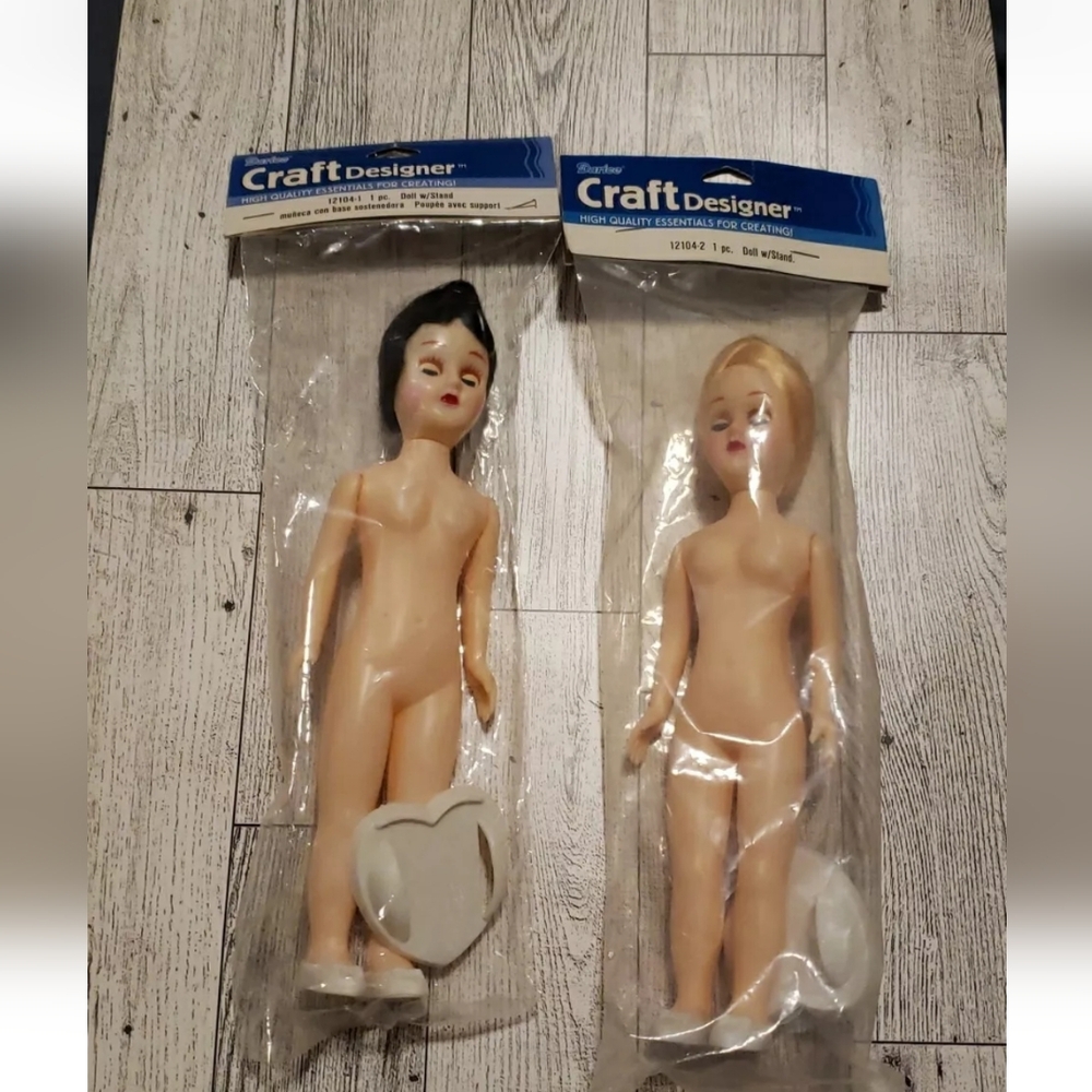 Darice Craft Designer Doll With Stand Set Of 2 Blond Black Hair New Sealed
